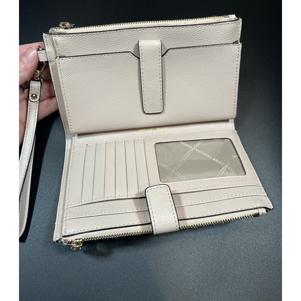 Michael Kors Jet Set Travel Large Double Zip Leather Wristlet Wallet‎ Rose Gold - Picture 7 of 10